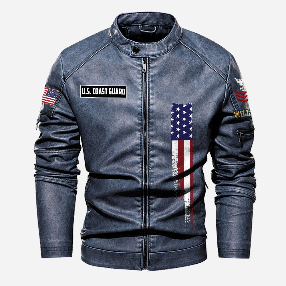 Premium Custom USCG Veteran Leather Jacket VPVC702370, Gifts For Coast Guard Veteran, Gifts On Father's Day, Veterans Day.