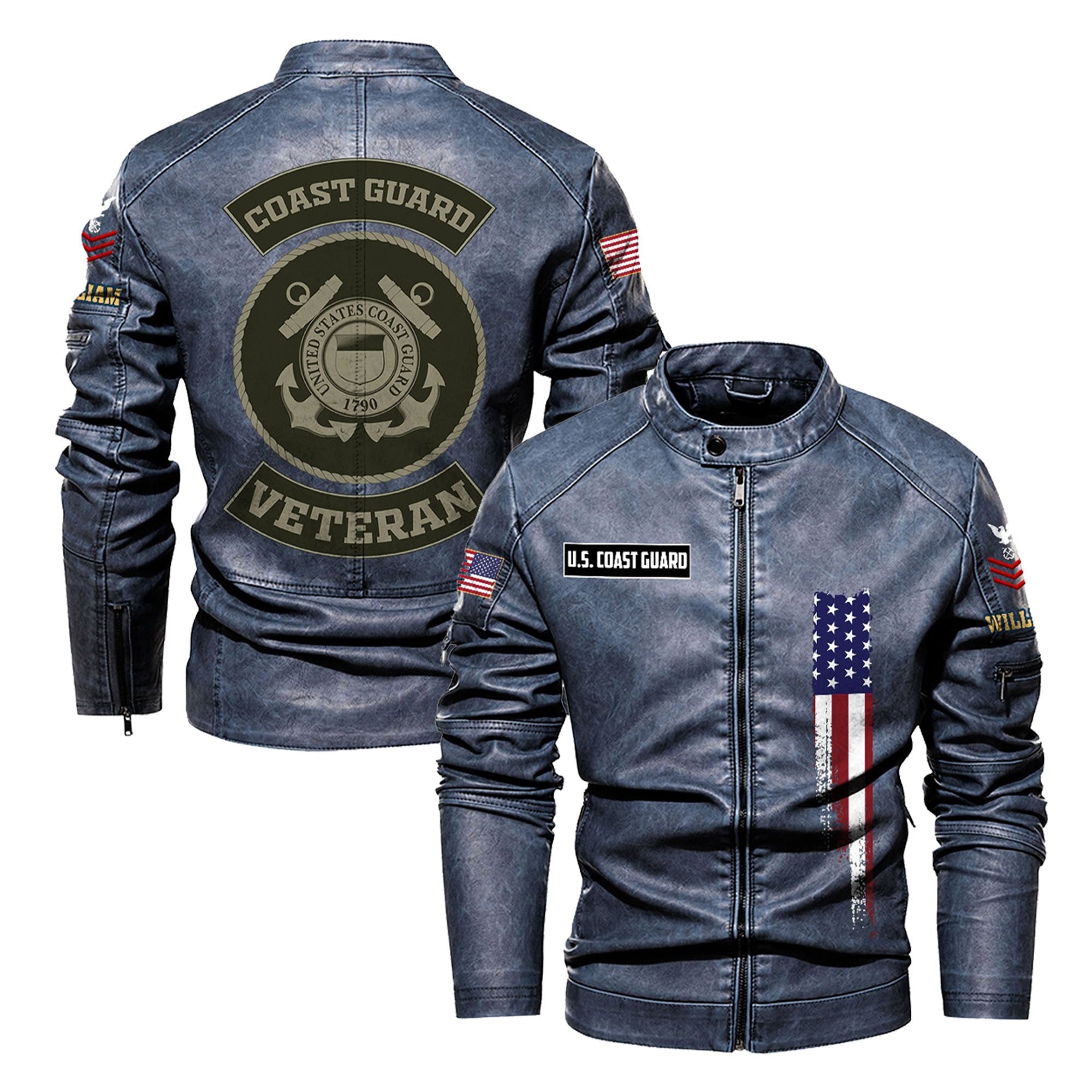Premium Custom USCG Veteran Leather Jacket VPVC702370, Gifts For Coast Guard Veteran, Gifts On Father's Day, Veterans Day.