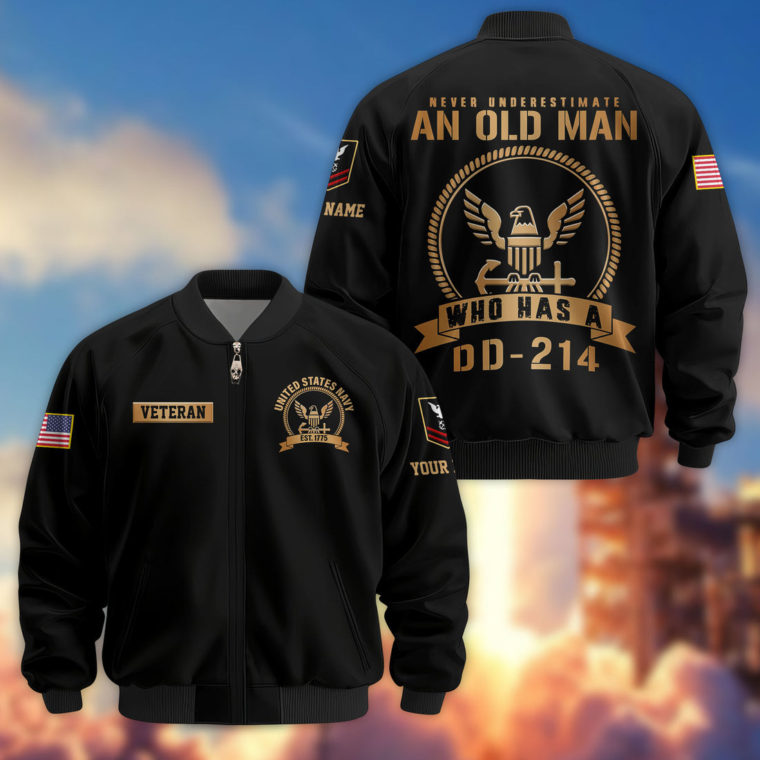 Premium Custom US Navy Veteran Bomber Jacket VPVC808902, Gifts For US Navy Veteran, Gifts On Father's Day, Veterans Day.