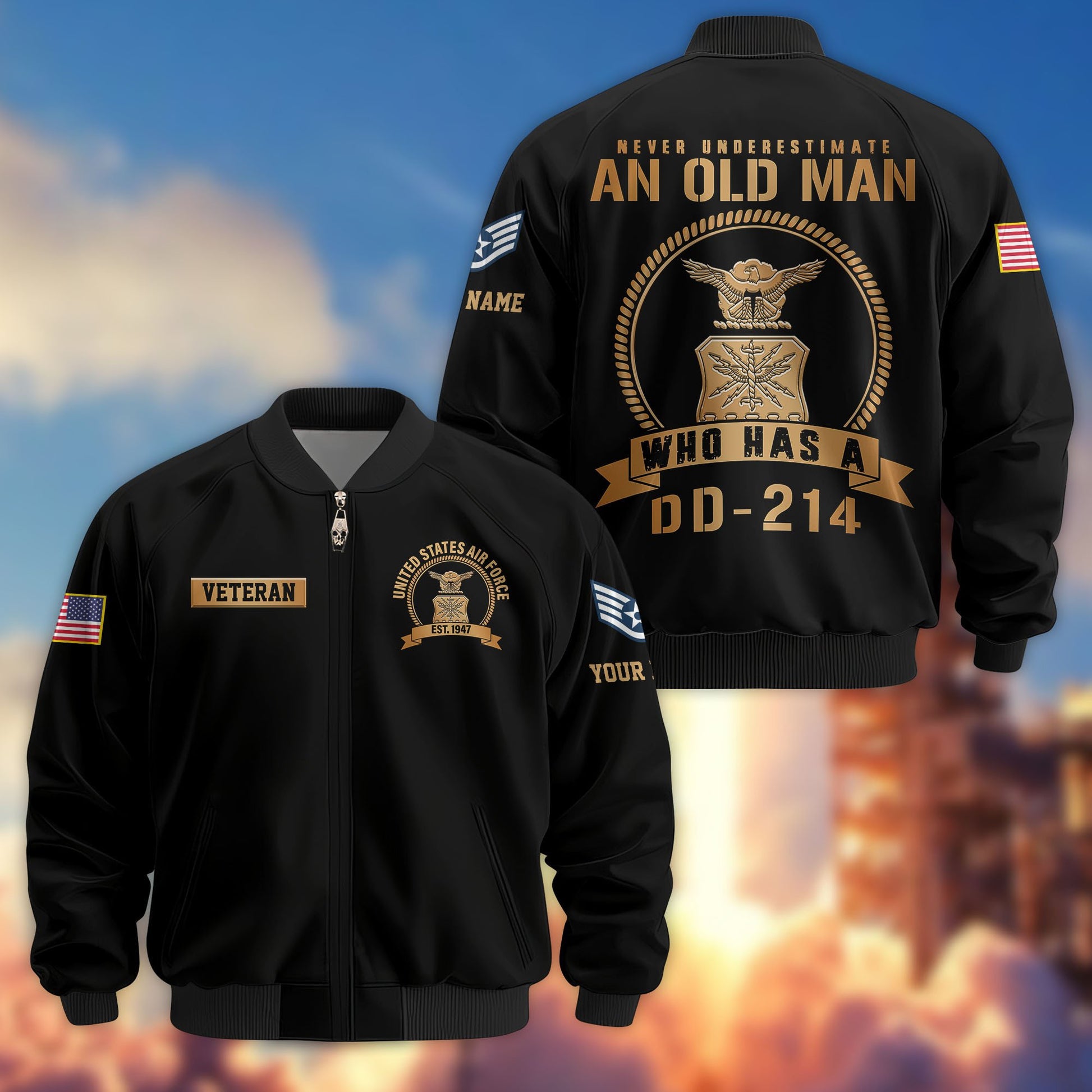 Premium Custom USAF Veteran Bomber Jacket VPVC808904, Gifts For US Air Force Veteran, Gifts On Father's Day, Veterans Day.