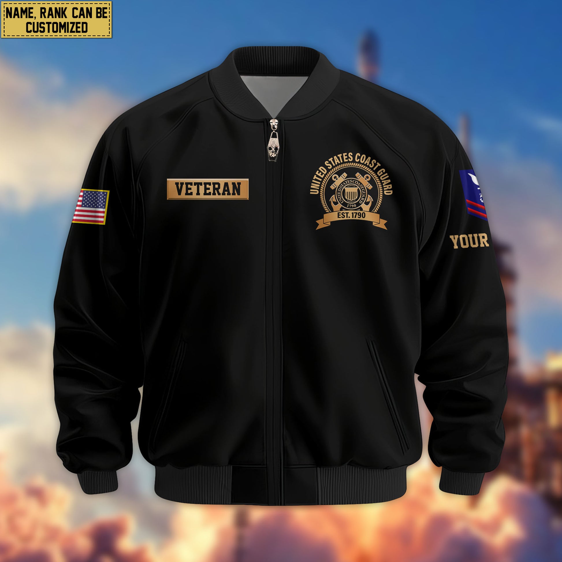 Premium Custom USCG Veteran Bomber Jacket VPVC808905, Gifts For Coast Guard Veteran, Gifts On Father's Day, Veterans Day.
