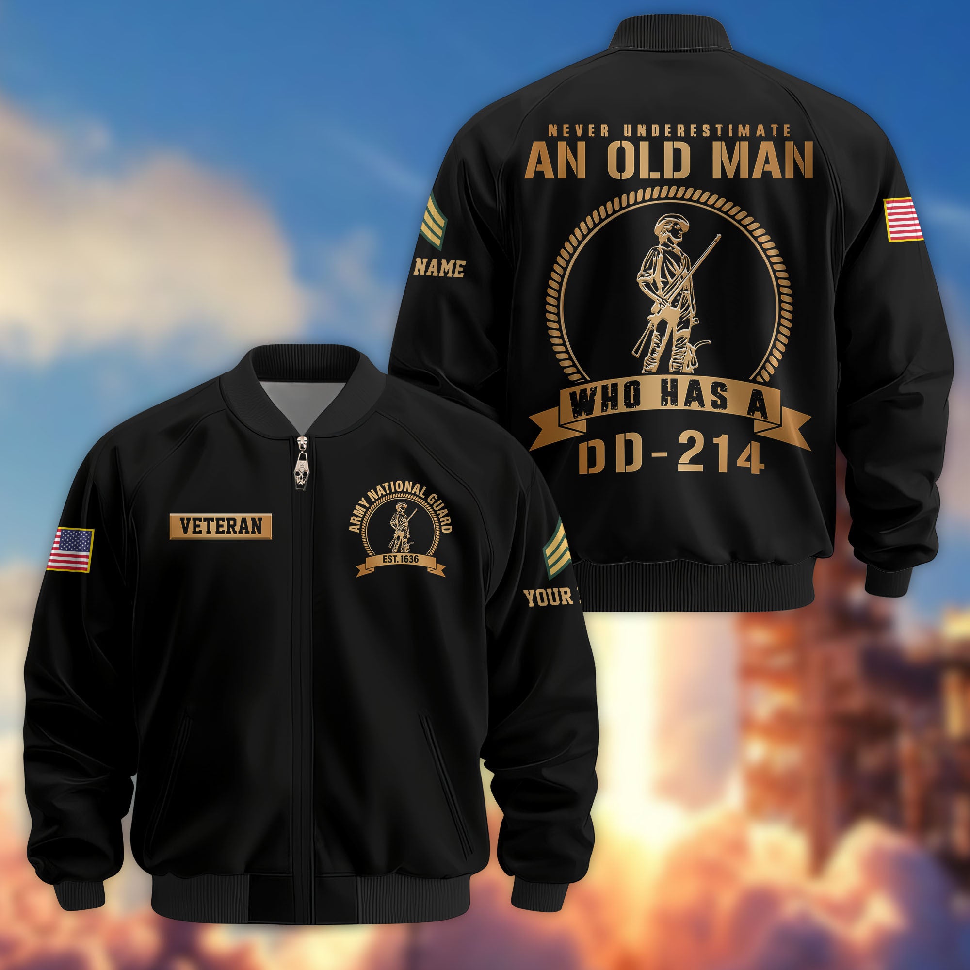 Premium Custom US Army National Guard Veteran Bomber Jacket VPVC808908, Gifts For Army National Guard Veteran, Gifts On Father's Day, Veterans Day.
