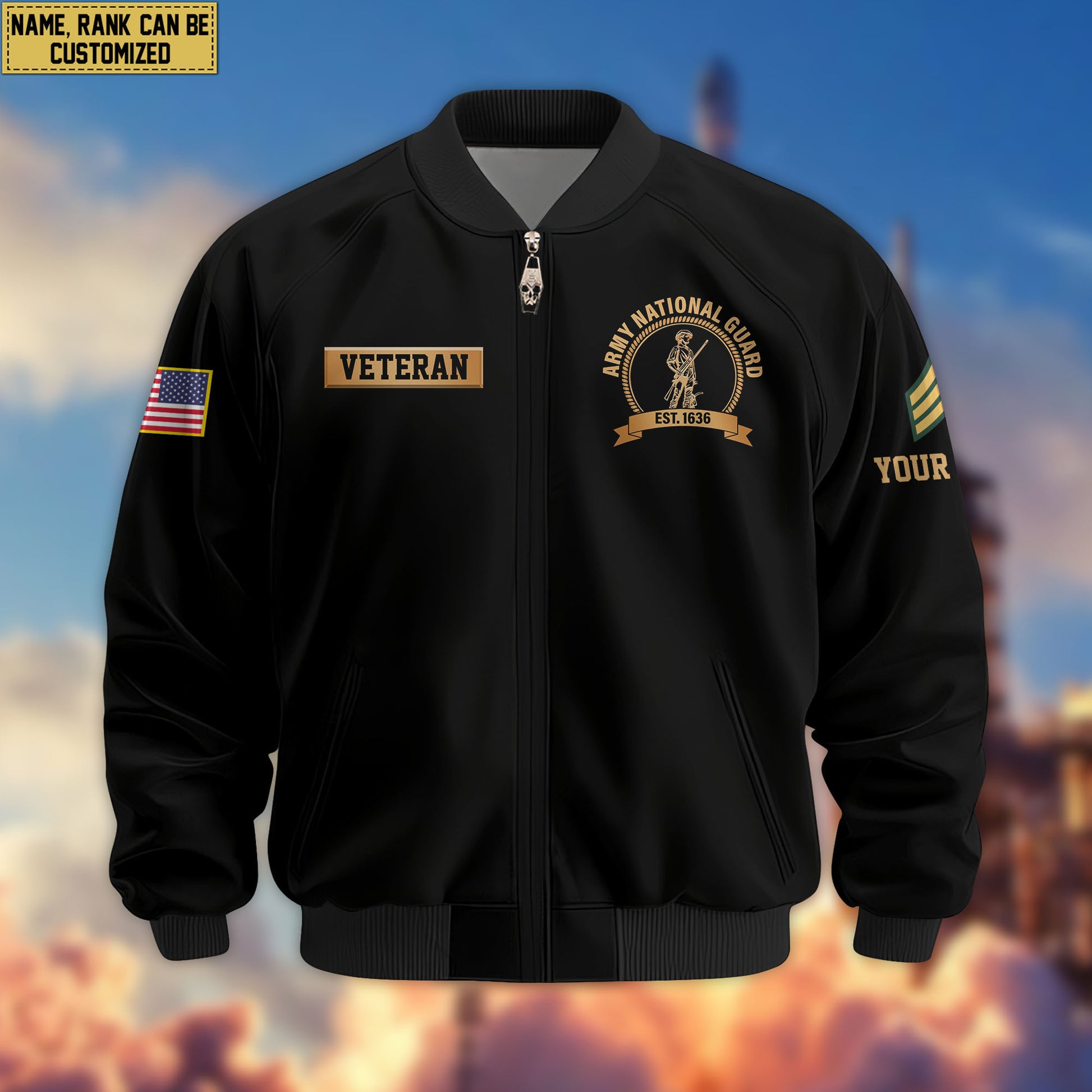 Premium Custom US Army National Guard Veteran Bomber Jacket VPVC808908, Gifts For Army National Guard Veteran, Gifts On Father's Day, Veterans Day.