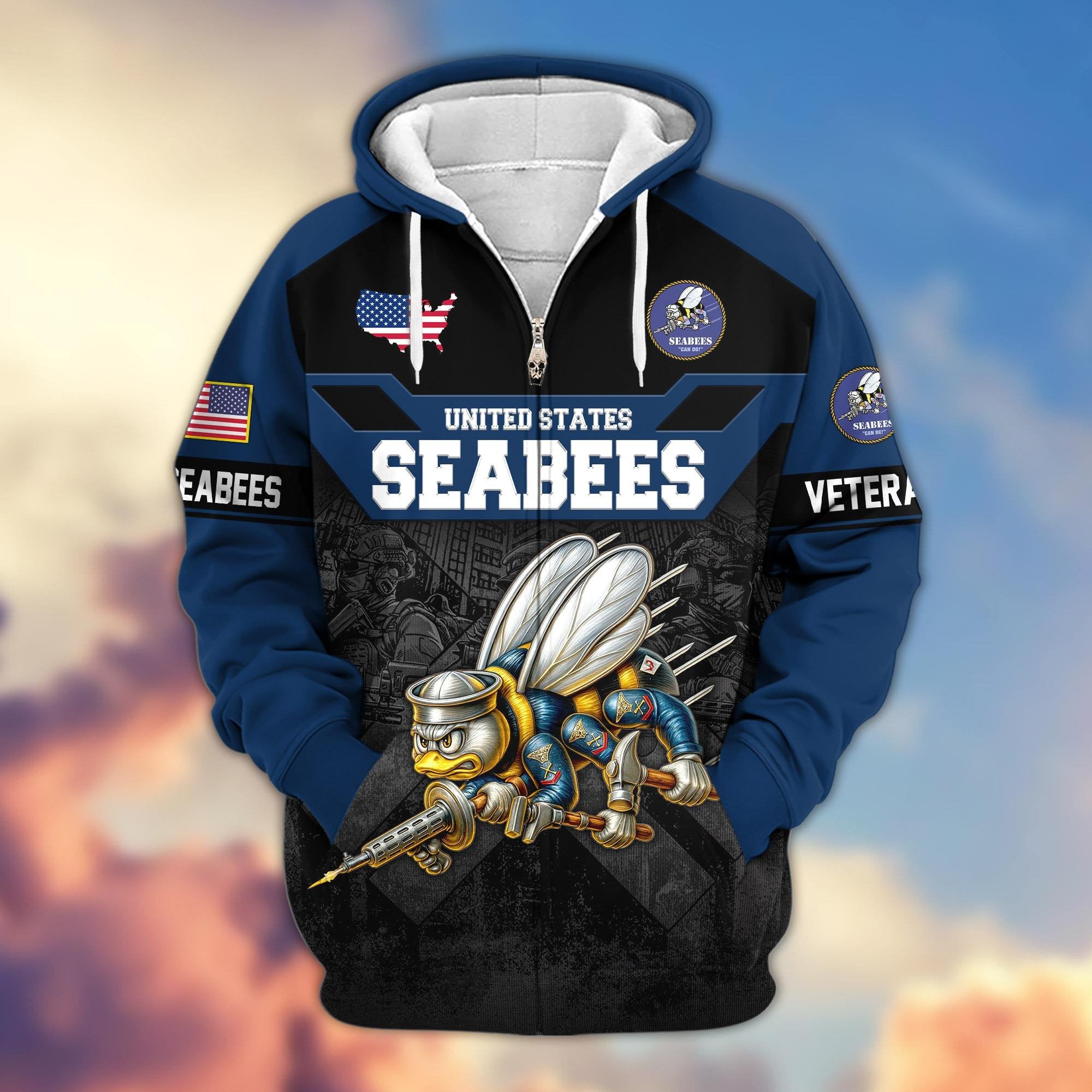Premium US Veterans Zip Hoodie ATTN011023, Gifts For US Veterans, Gifts On Father's Day, Veterans Day.