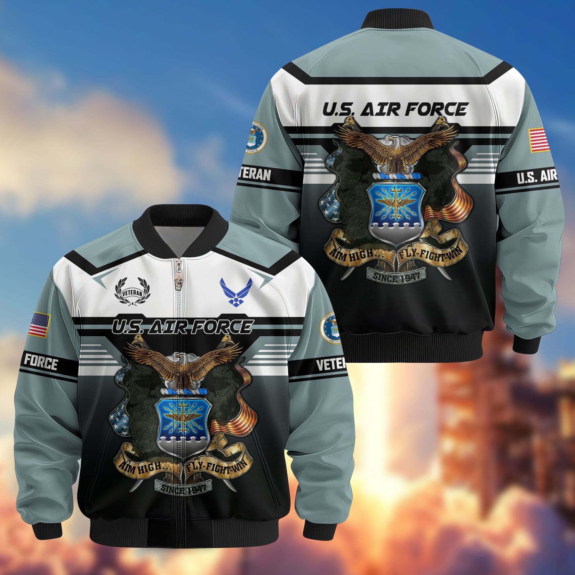Premium US Veterans Bomber Jacket ATTN071021, Gifts For US Veterans, Gifts On Father's Day, Veterans Day.