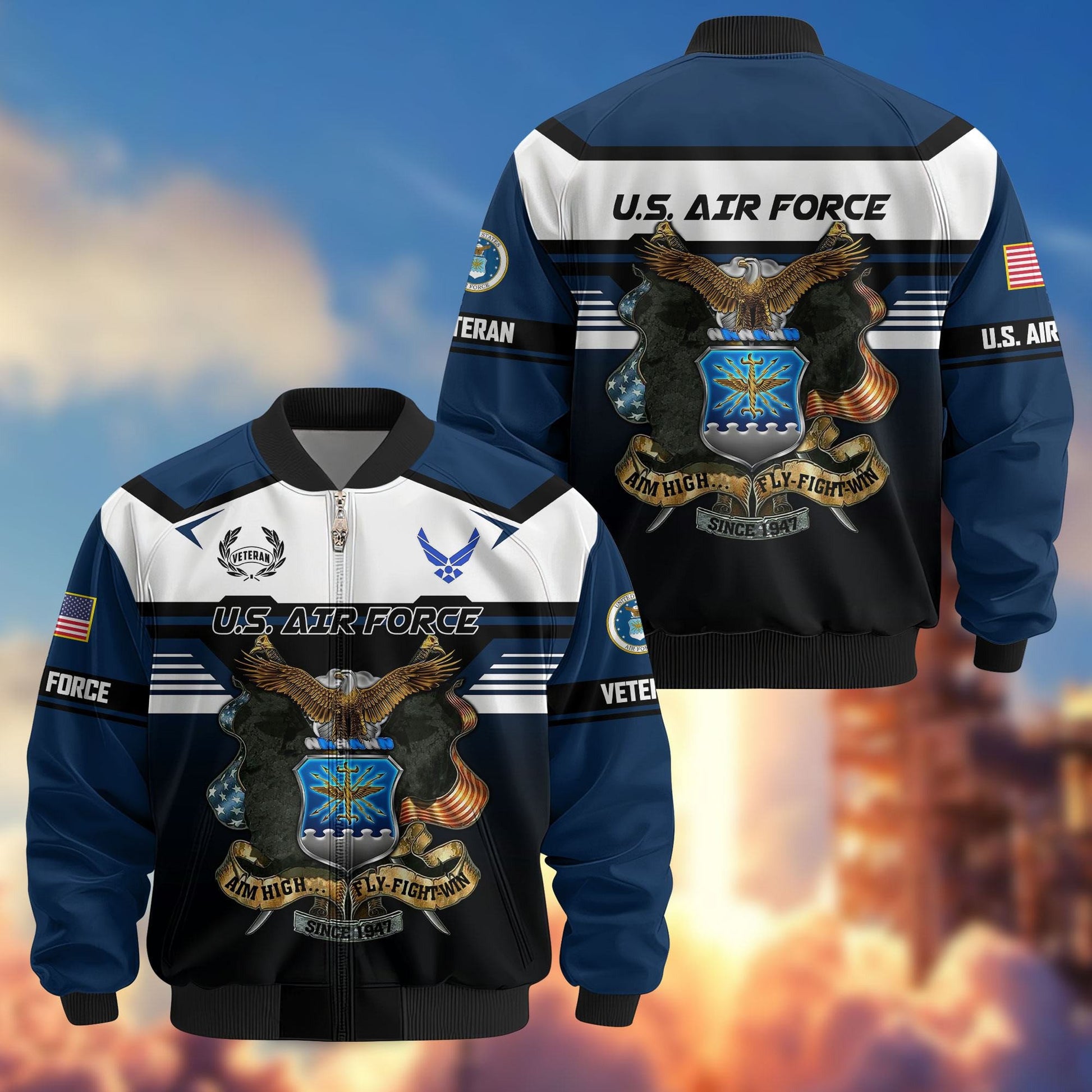Premium US Veterans Bomber Jacket ATTN071021, Gifts For US Veterans, Gifts On Father's Day, Veterans Day.