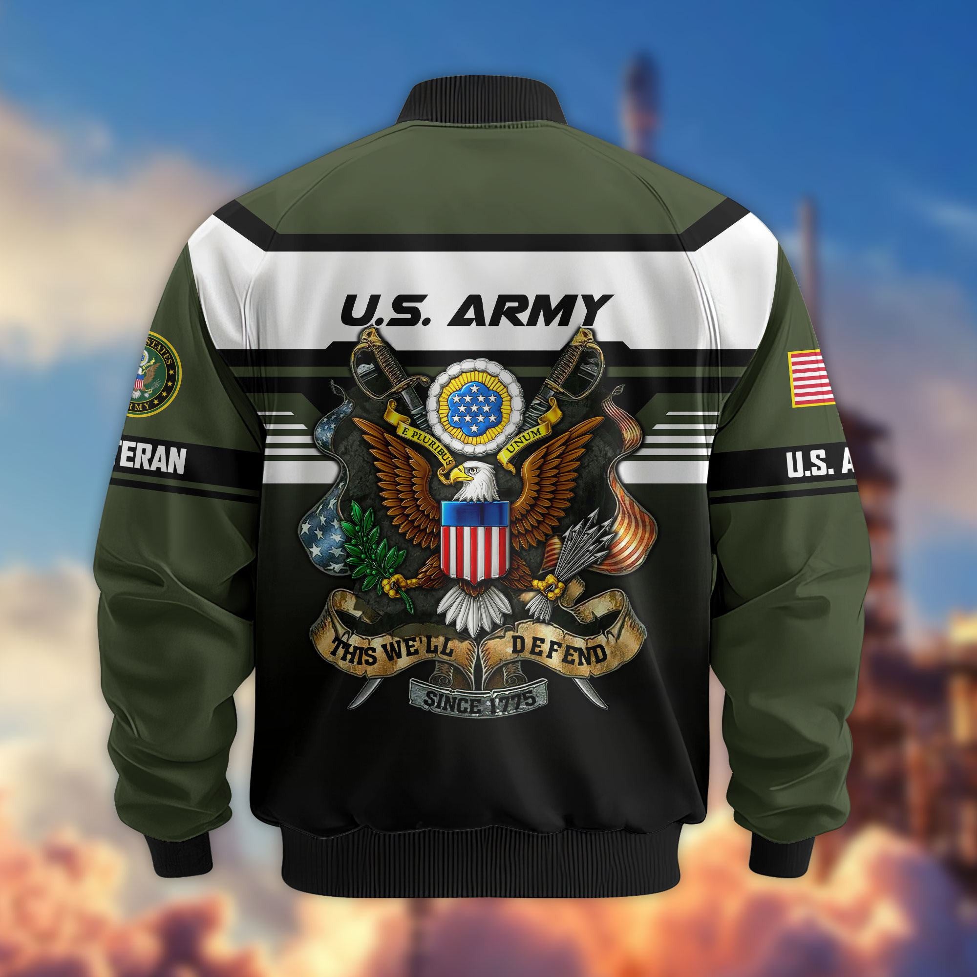 Premium US Veterans Bomber Jacket ATTN071021, Gifts For US Veterans, Gifts On Father's Day, Veterans Day.