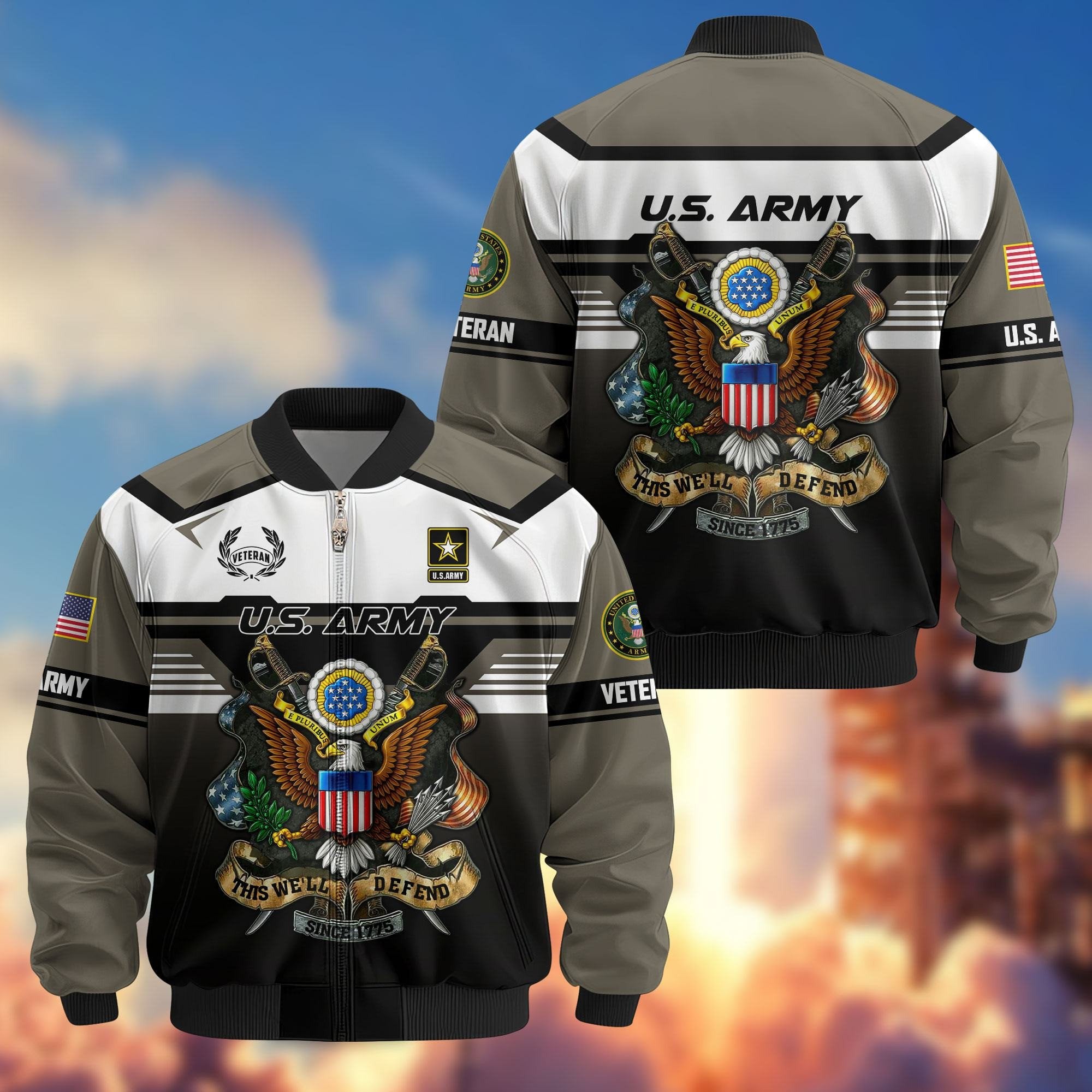Premium US Veterans Bomber Jacket ATTN071021, Gifts For US Veterans, Gifts On Father's Day, Veterans Day.