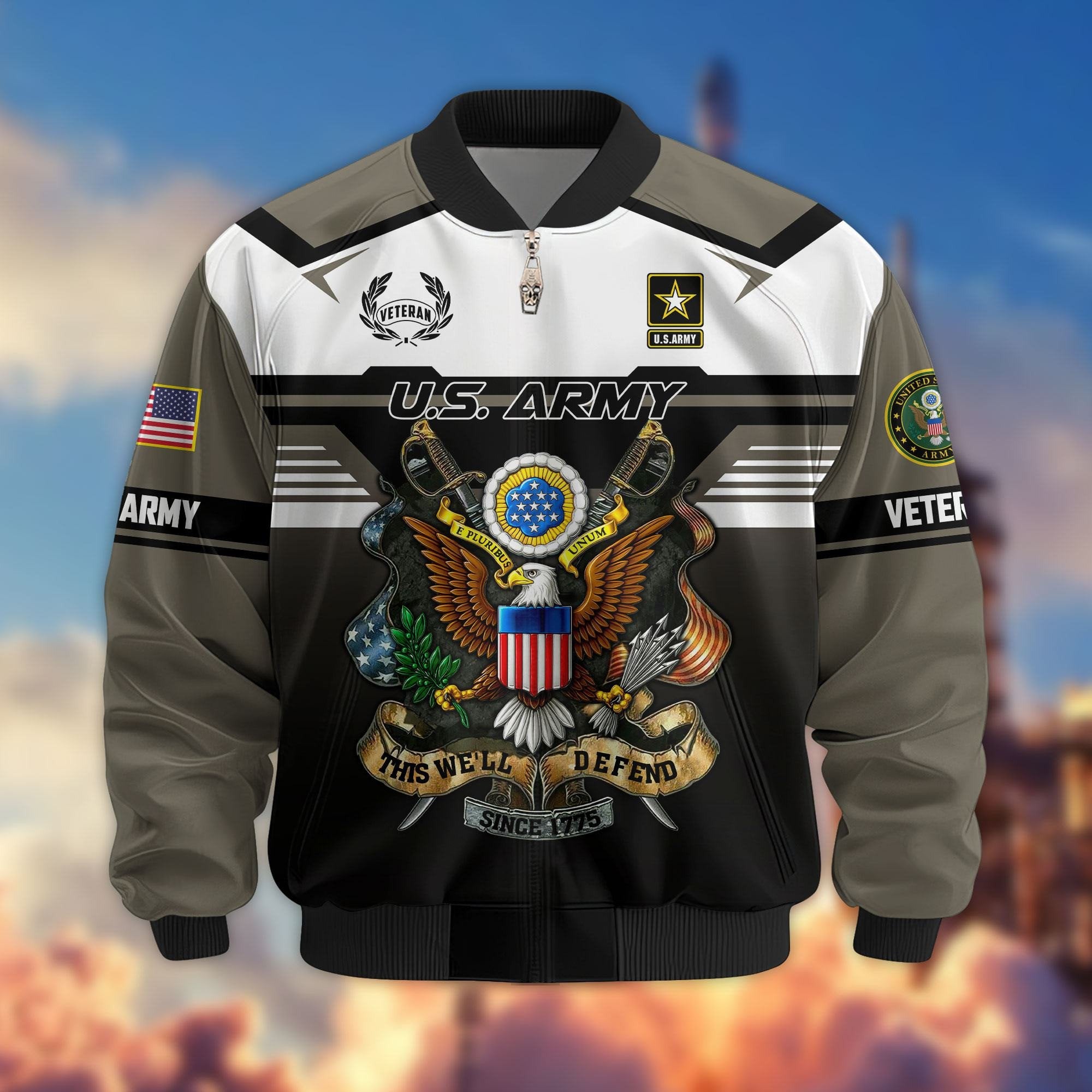 Premium US Veterans Bomber Jacket ATTN071021, Gifts For US Veterans, Gifts On Father's Day, Veterans Day.