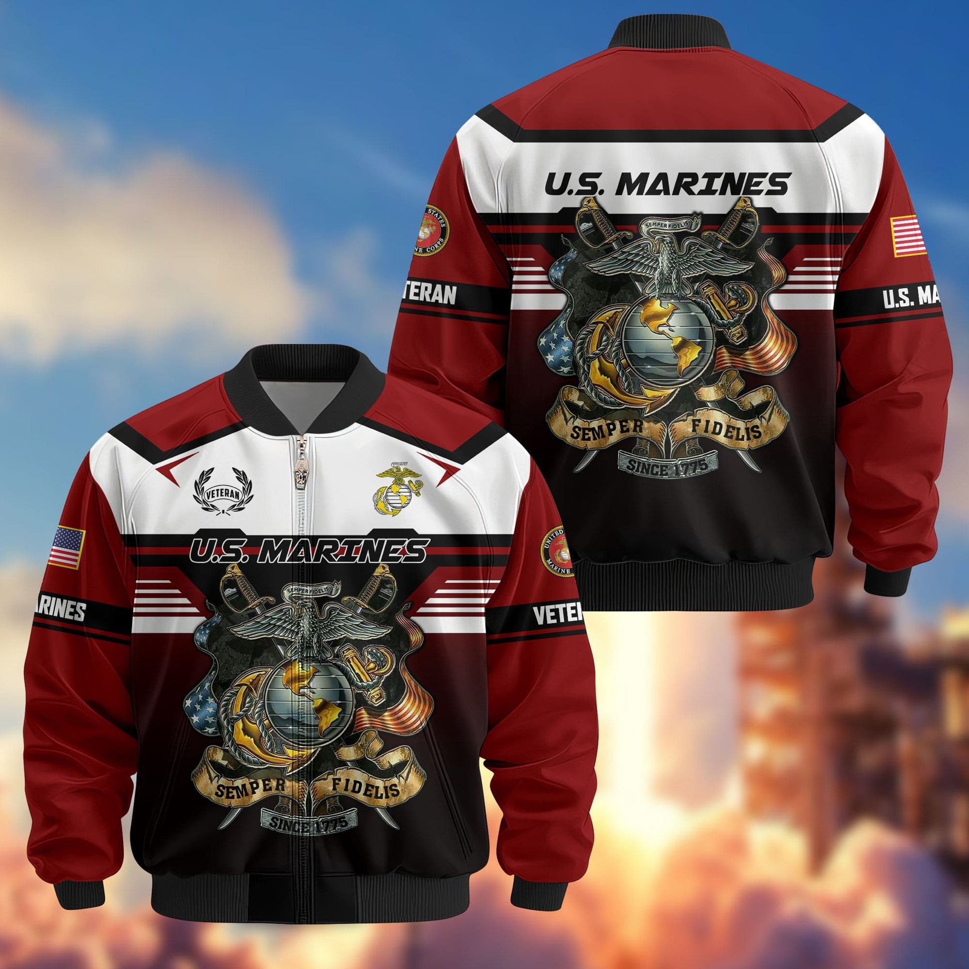 Premium US Veterans Bomber Jacket ATTN071021, Gifts For US Veterans, Gifts On Father's Day, Veterans Day.