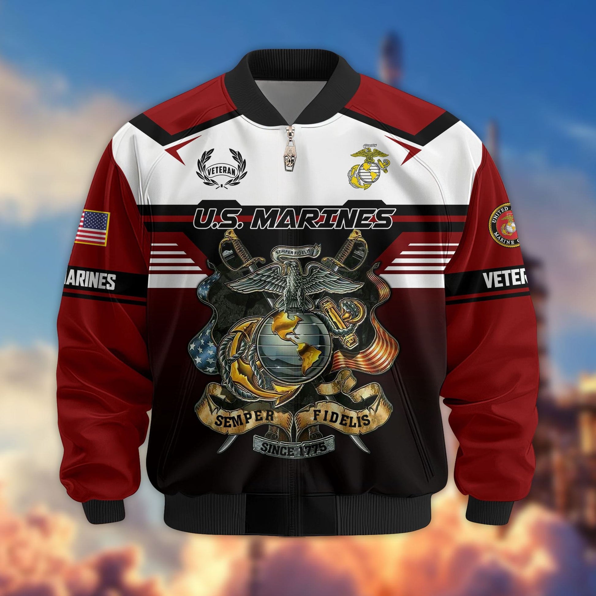 Premium US Veterans Bomber Jacket ATTN071021, Gifts For US Veterans, Gifts On Father's Day, Veterans Day.