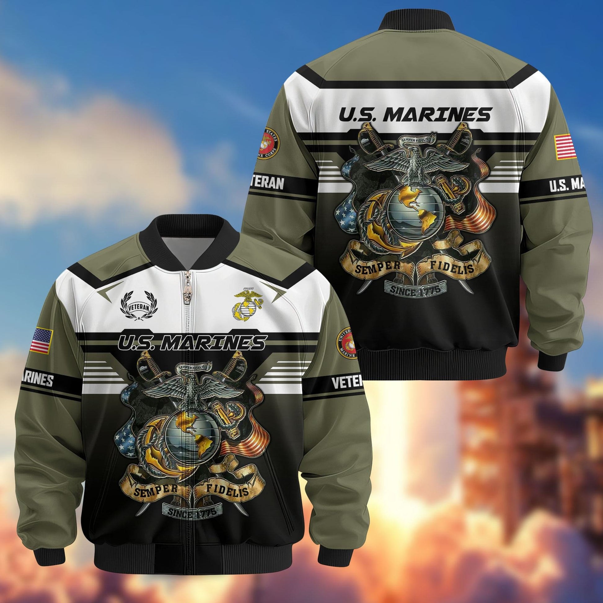 Premium US Veterans Bomber Jacket ATTN071021, Gifts For US Veterans, Gifts On Father's Day, Veterans Day.