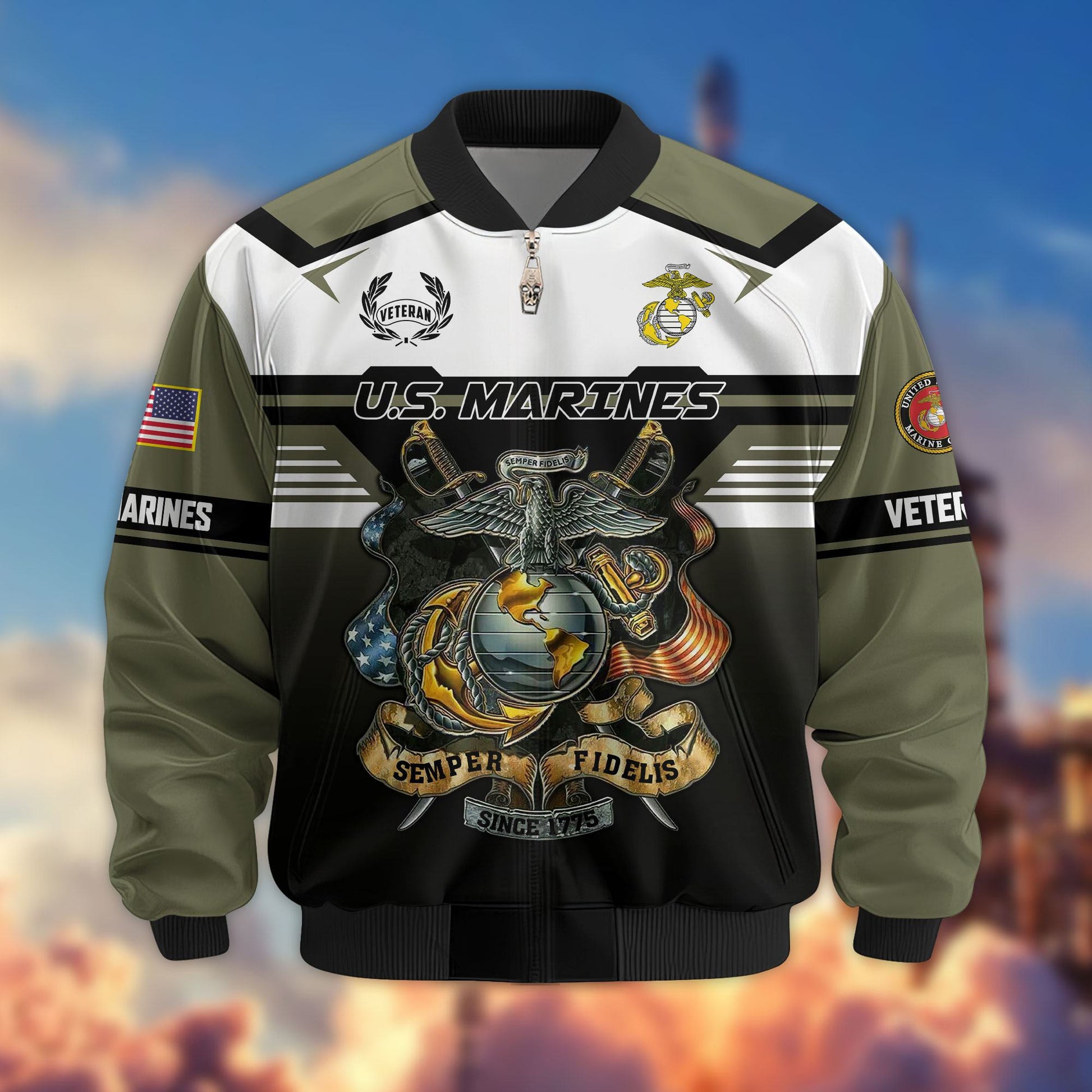 Premium US Veterans Bomber Jacket ATTN071021, Gifts For US Veterans, Gifts On Father's Day, Veterans Day.