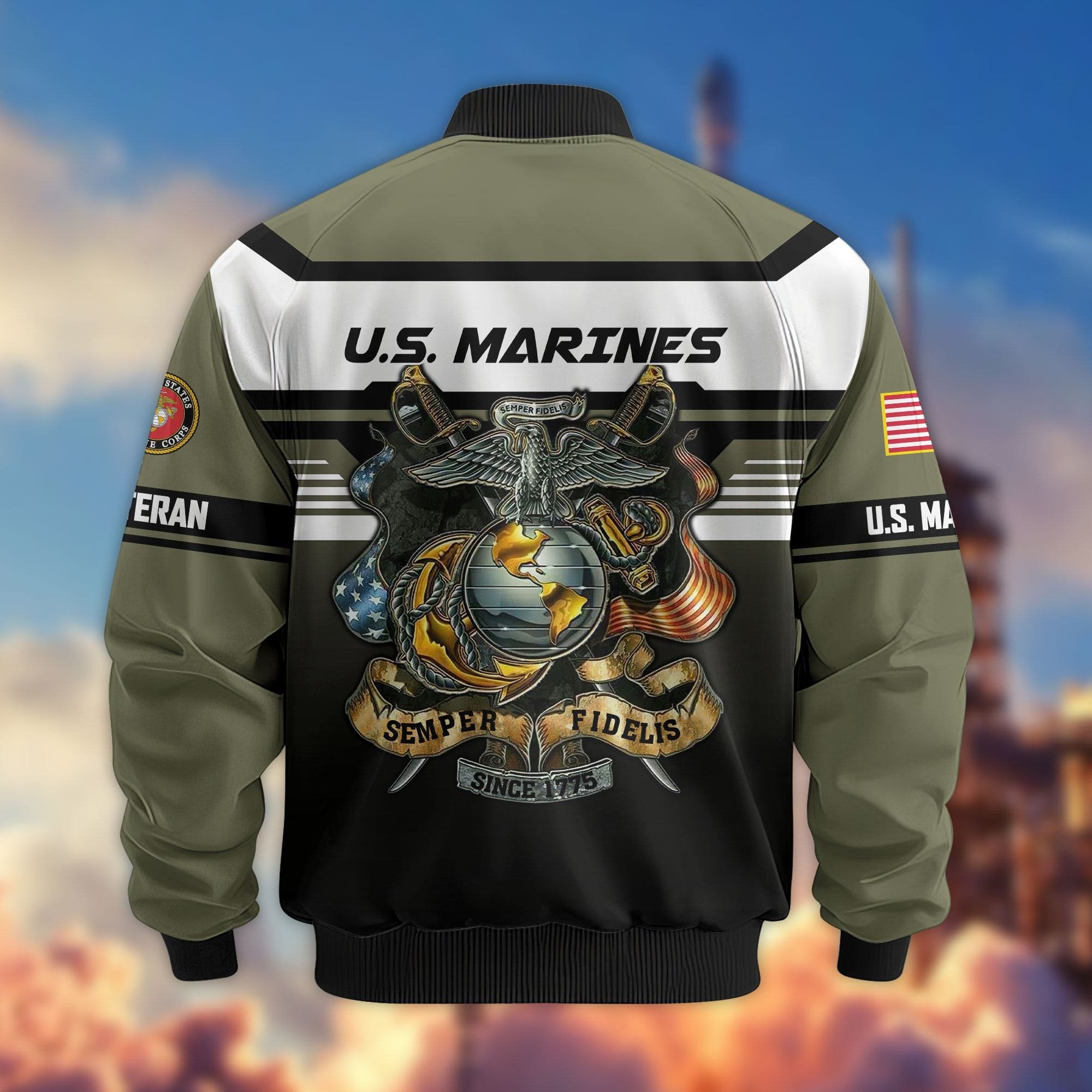Premium US Veterans Bomber Jacket ATTN071021, Gifts For US Veterans, Gifts On Father's Day, Veterans Day.