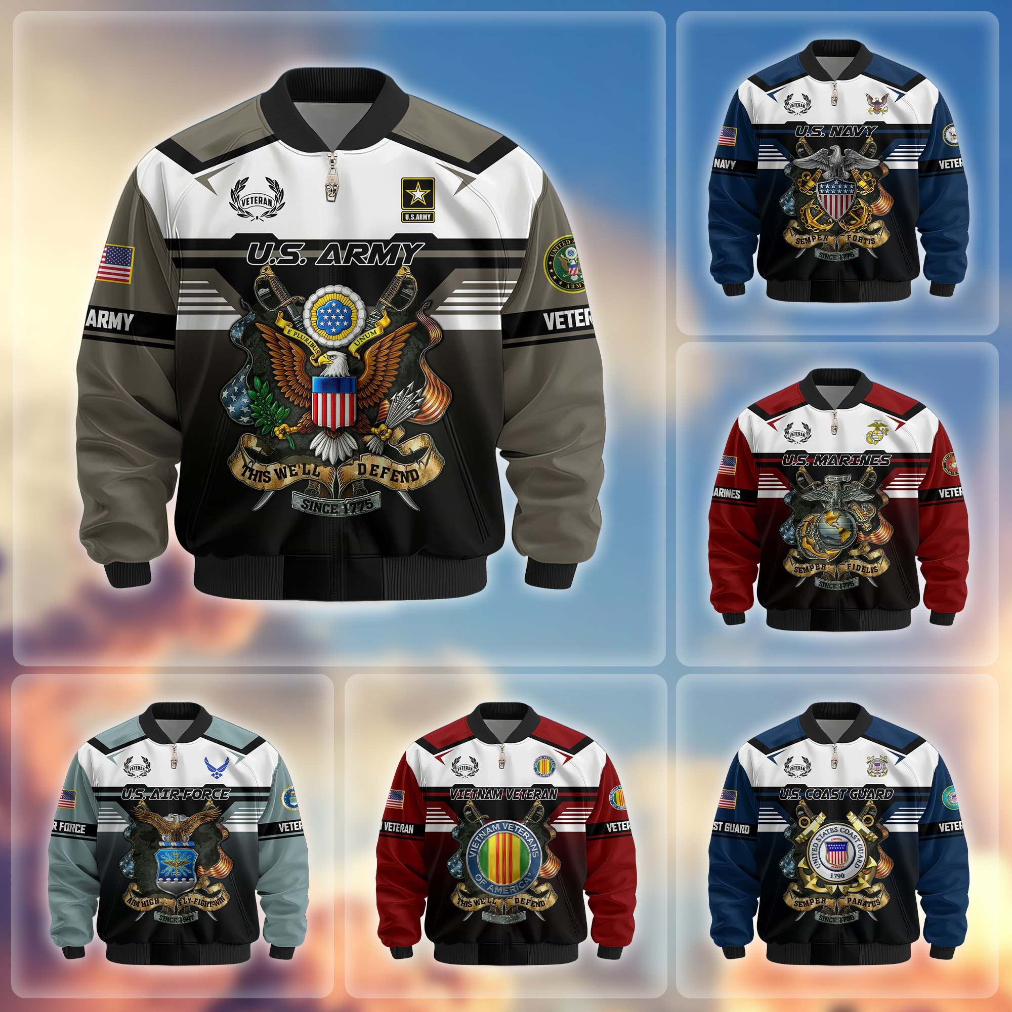 Premium US Veterans Bomber Jacket ATTN071021, Gifts For US Veterans, Gifts On Father's Day, Veterans Day.