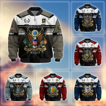 Premium US Veterans Bomber Jacket ATTN071021, Gifts For US Veterans, Gifts On Father's Day, Veterans Day.
