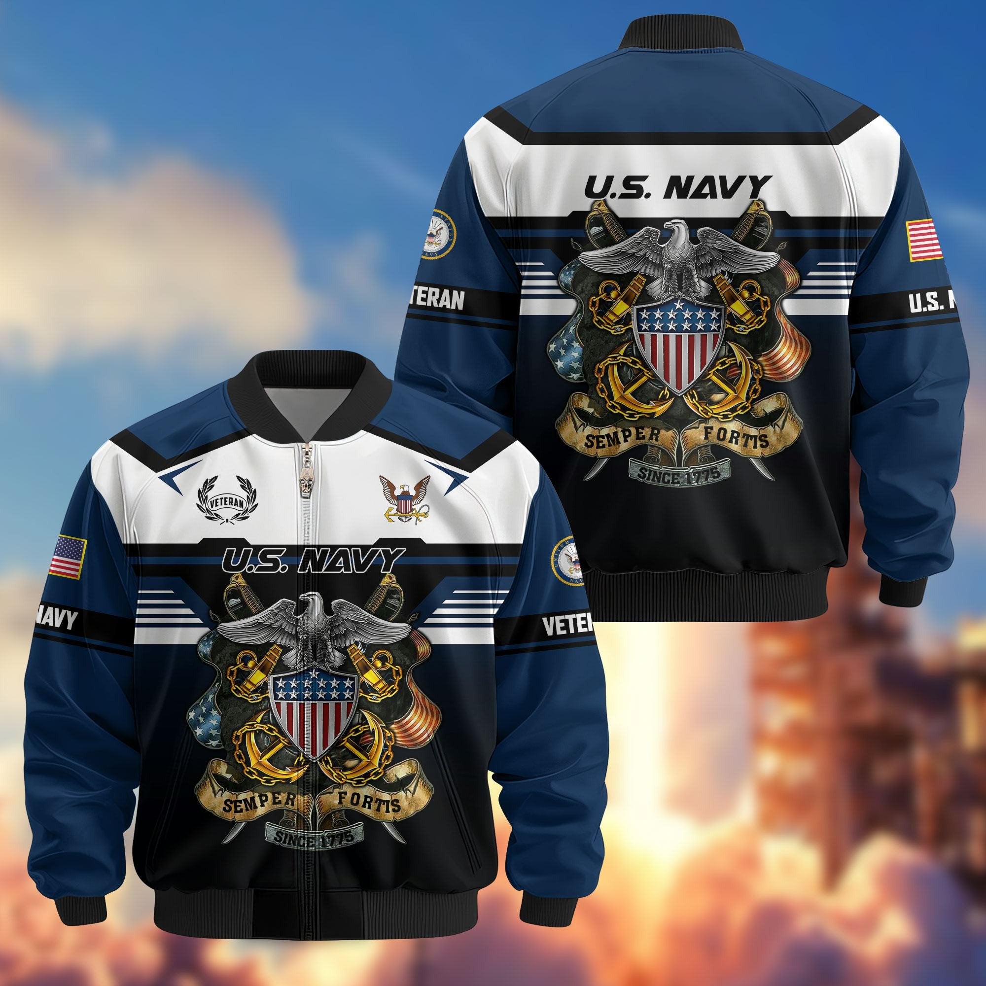 Premium US Veterans Bomber Jacket ATTN071021, Gifts For US Veterans, Gifts On Father's Day, Veterans Day.
