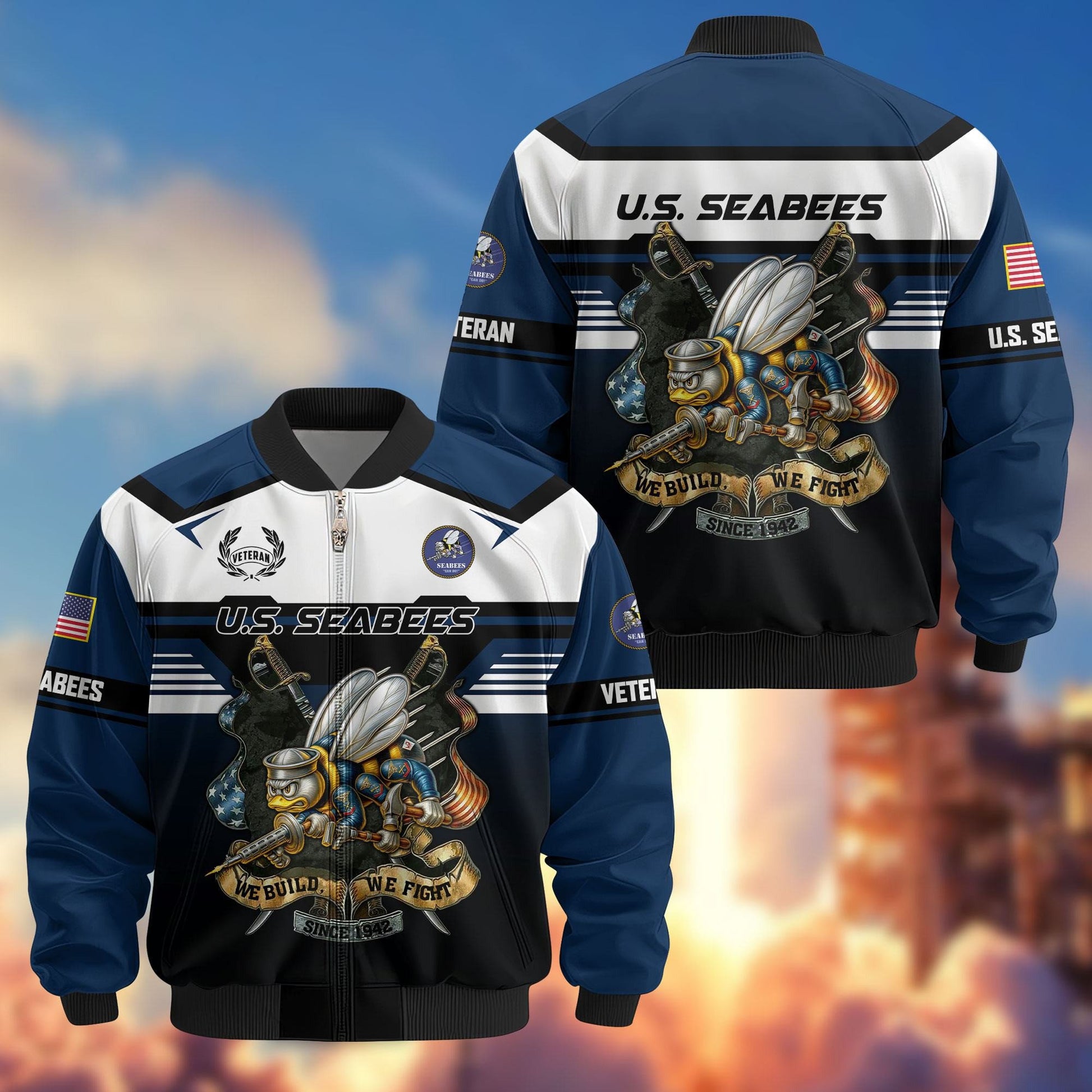 Premium US Veterans Bomber Jacket ATTN071021, Gifts For US Veterans, Gifts On Father's Day, Veterans Day.