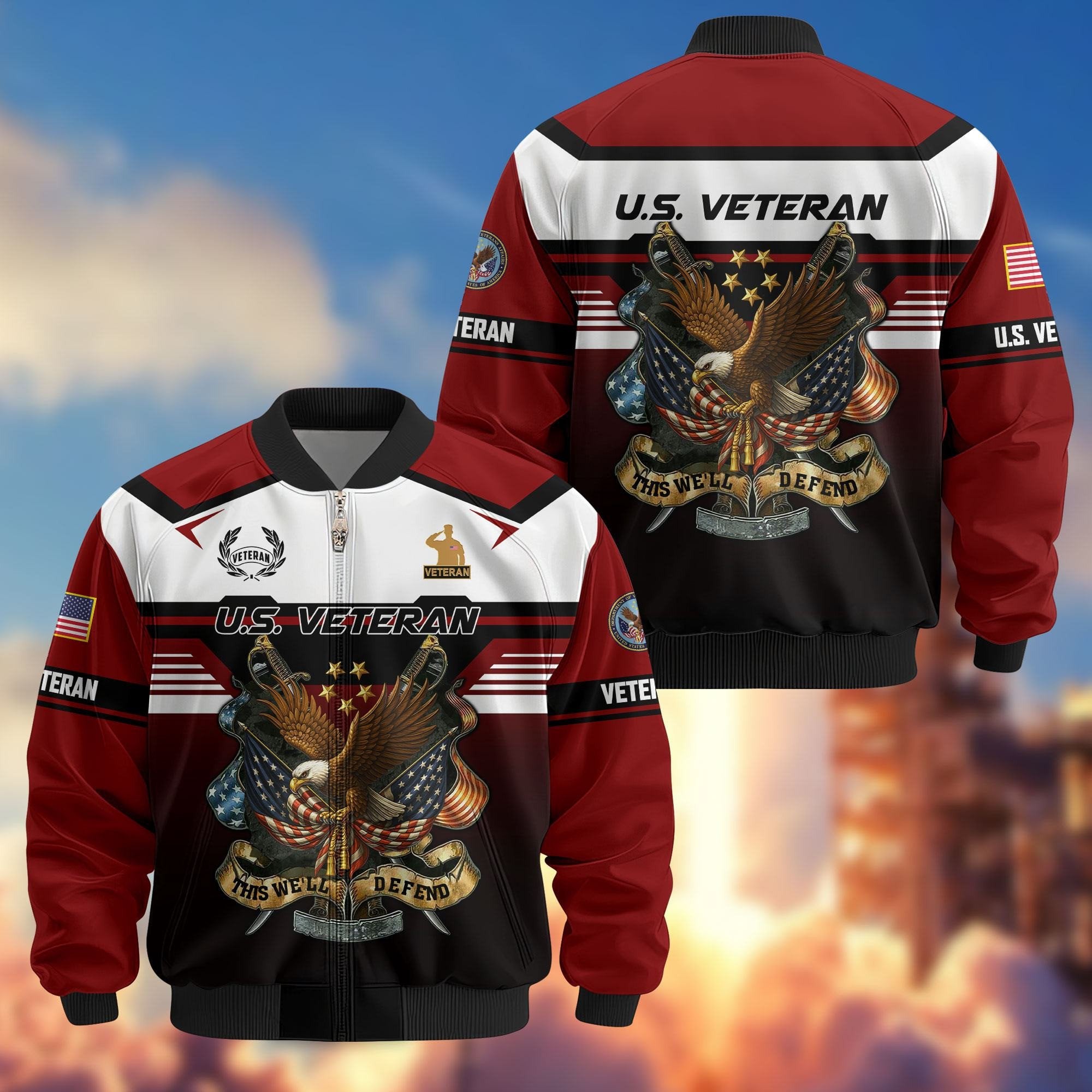 Premium US Veterans Bomber Jacket ATTN071021, Gifts For US Veterans, Gifts On Father's Day, Veterans Day.