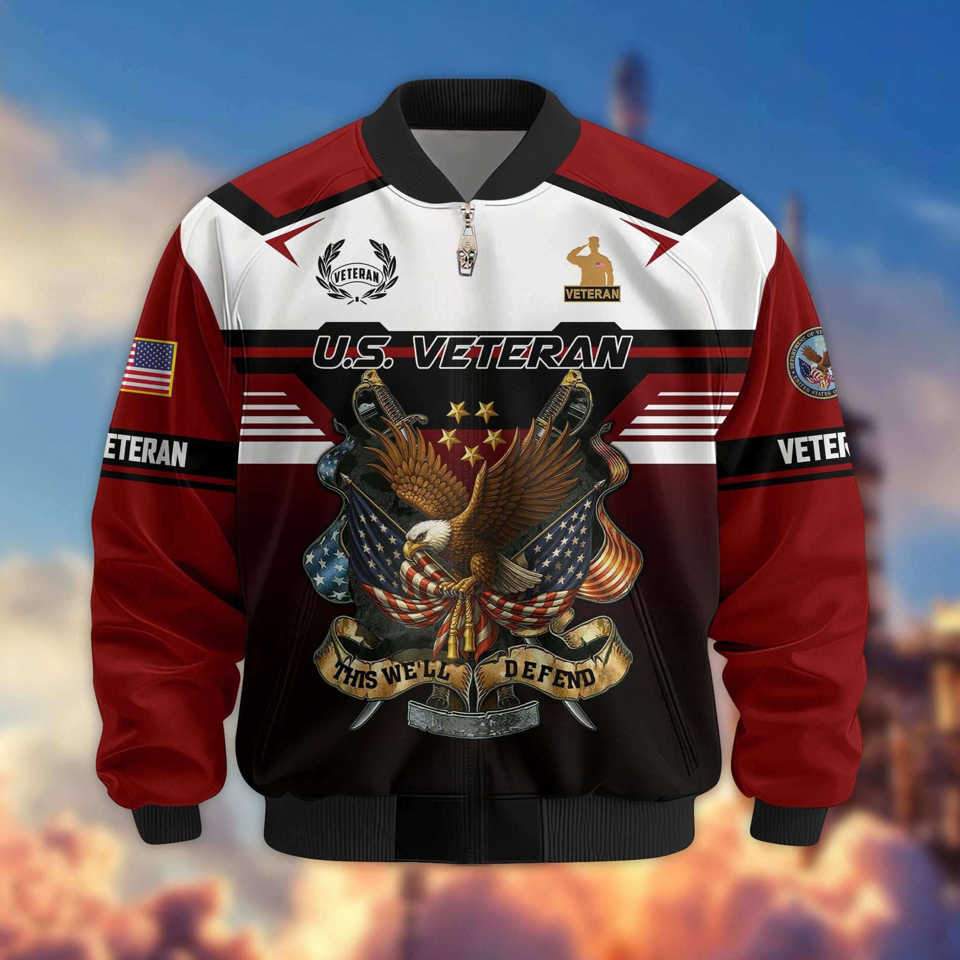 Premium US Veterans Bomber Jacket ATTN071021, Gifts For US Veterans, Gifts On Father's Day, Veterans Day.