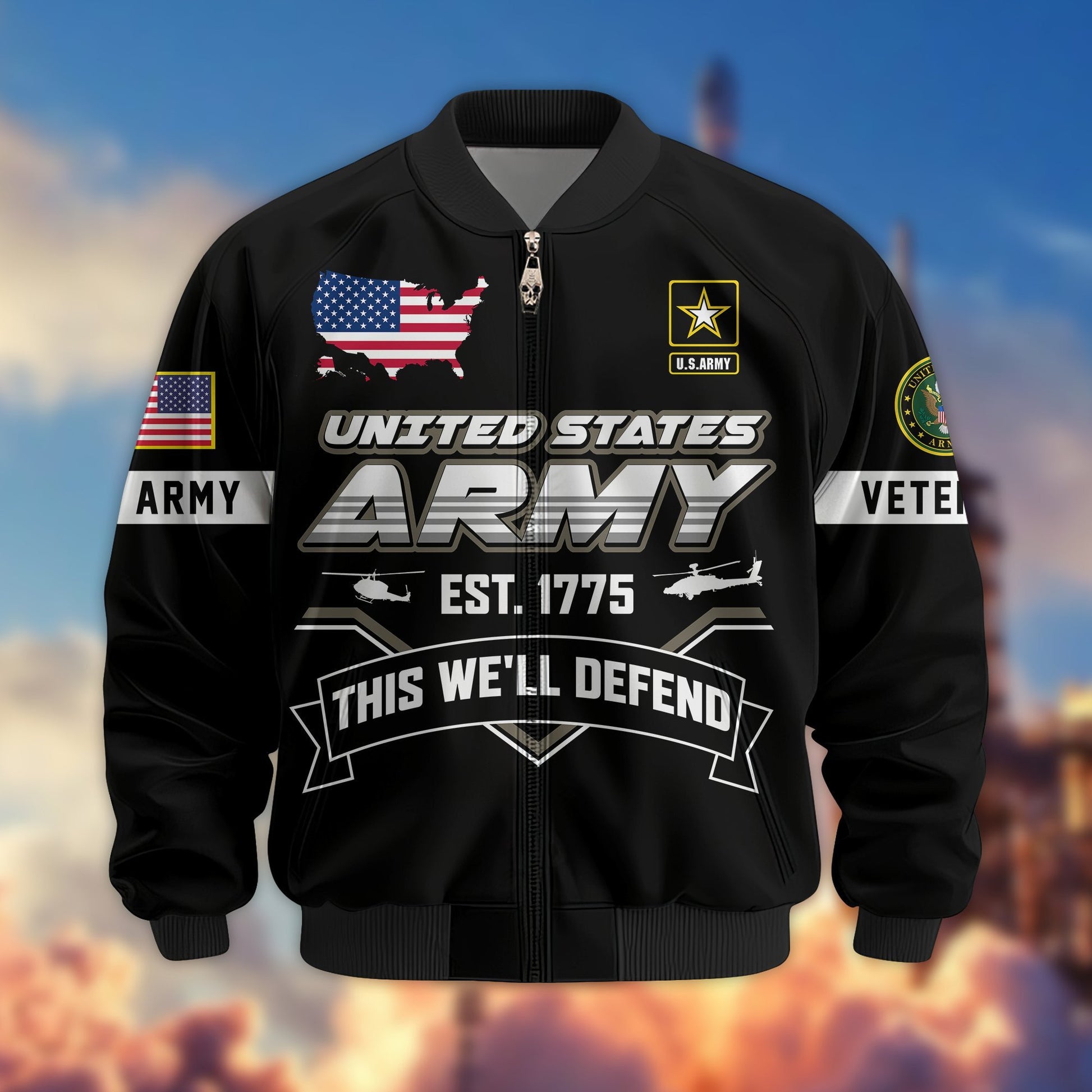 Premium US Veterans Bomber Jacket BPHN011013, Gifts For US Veterans, Gifts On Father's Day, Veterans Day.