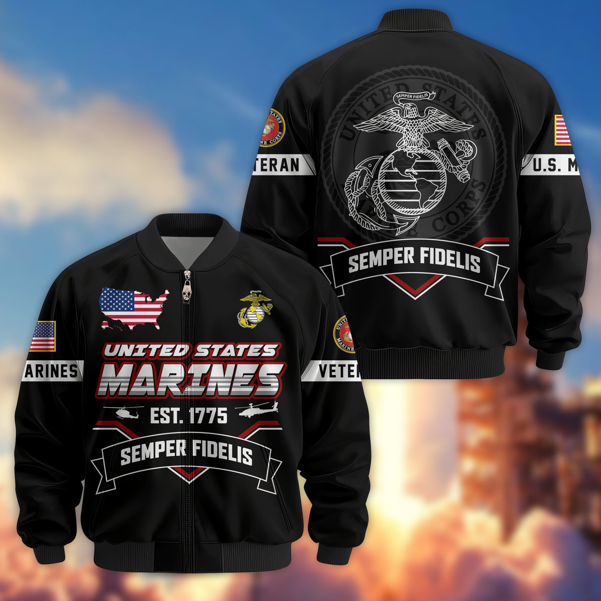Premium US Veterans Bomber Jacket BPHN011013, Gifts For US Veterans, Gifts On Father's Day, Veterans Day.