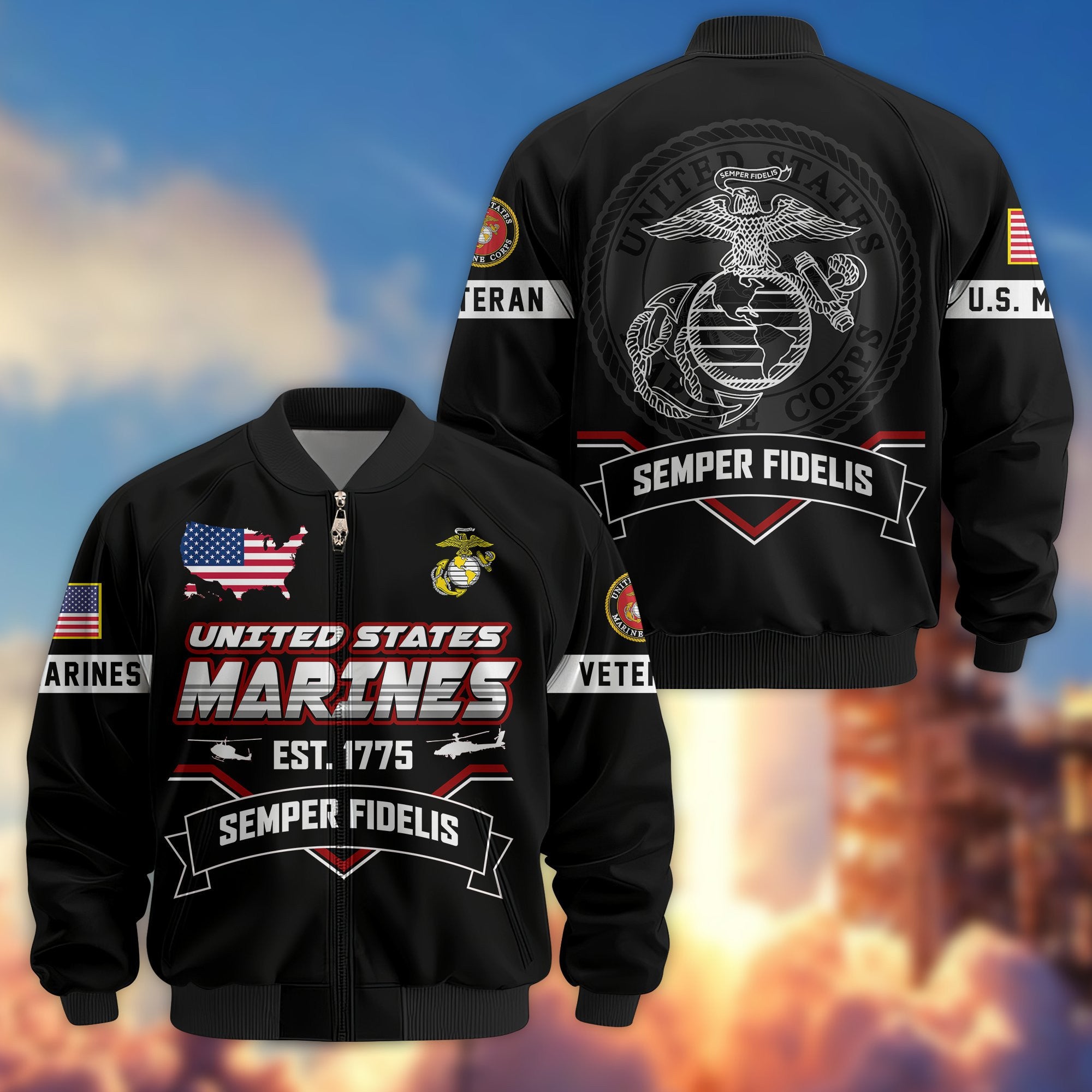 Premium US Veterans Bomber Jacket BPHN011013, Gifts For US Veterans, Gifts On Father's Day, Veterans Day.