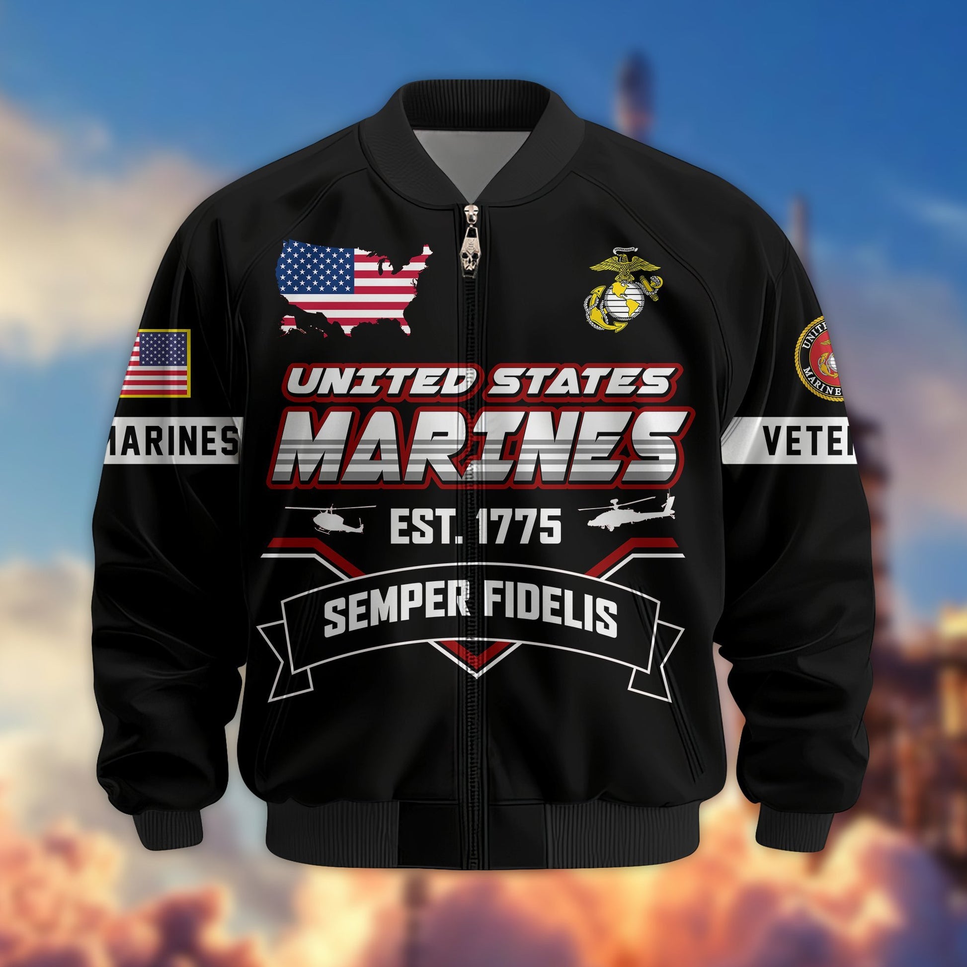 Premium US Veterans Bomber Jacket BPHN011013, Gifts For US Veterans, Gifts On Father's Day, Veterans Day.