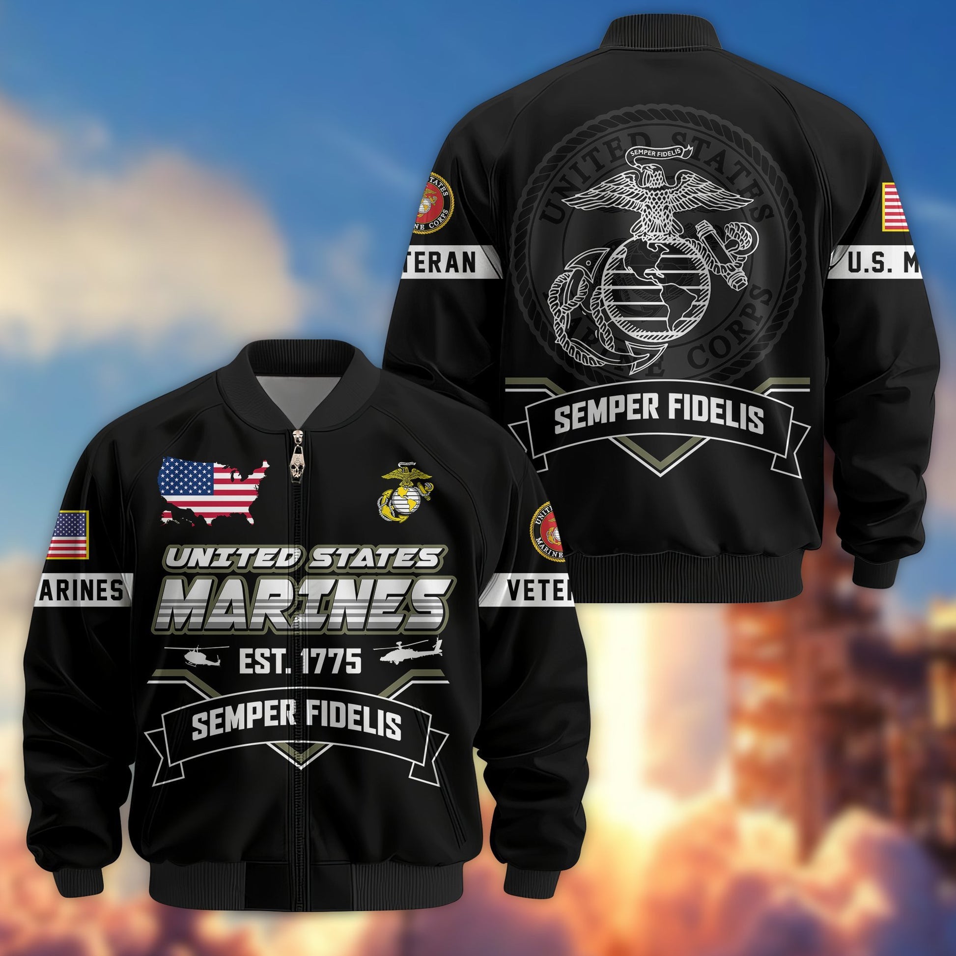 Premium US Veterans Bomber Jacket BPHN011013, Gifts For US Veterans, Gifts On Father's Day, Veterans Day.