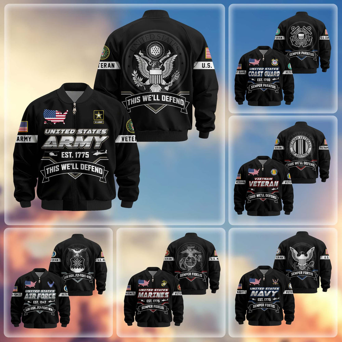 Premium US Veterans Bomber Jacket BPHN011013, Gifts For US Veterans, Gifts On Father's Day, Veterans Day.