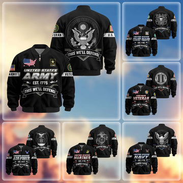 Premium US Veterans Bomber Jacket BPHN011013, Gifts For US Veterans, Gifts On Father's Day, Veterans Day.