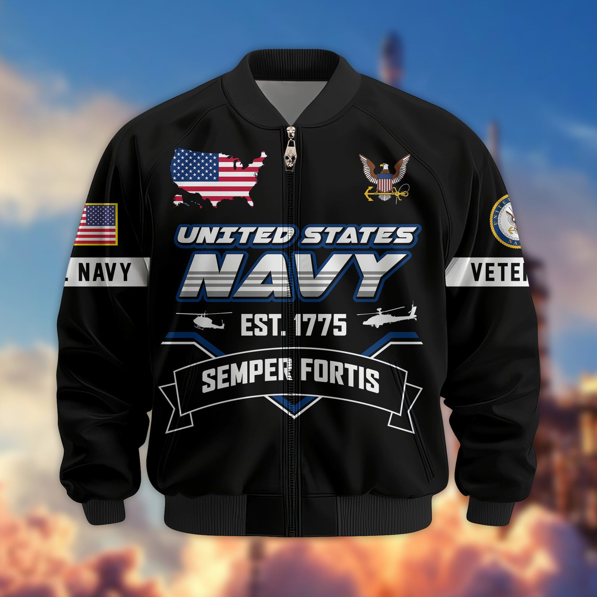 Premium US Veterans Bomber Jacket BPHN011013, Gifts For US Veterans, Gifts On Father's Day, Veterans Day.