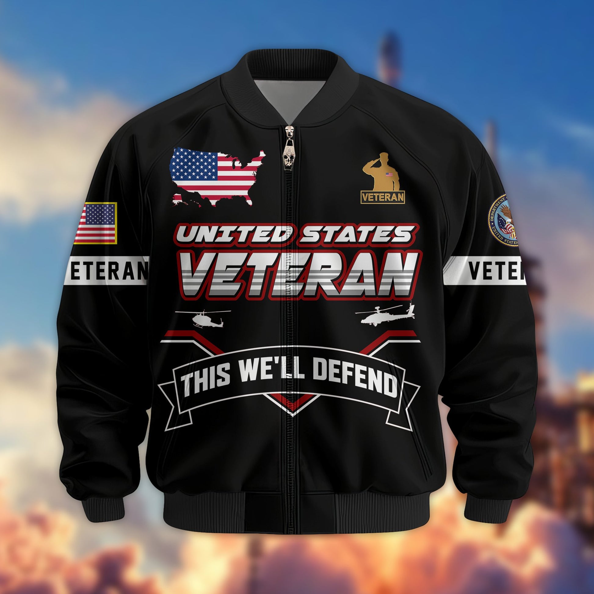 Premium US Veterans Bomber Jacket BPHN011013, Gifts For US Veterans, Gifts On Father's Day, Veterans Day.