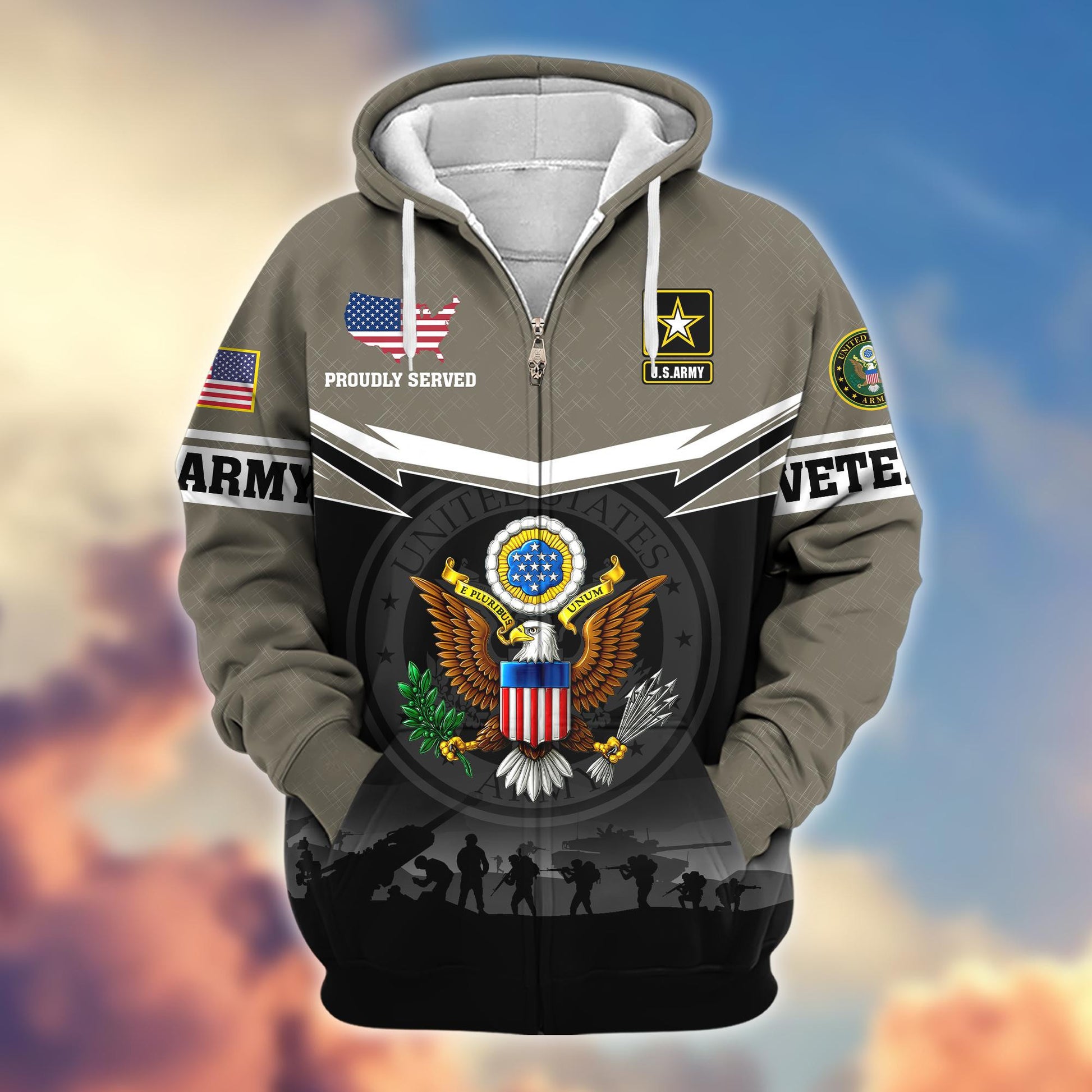 Premium US Veterans Zip Hoodie BPHN131011, Gifts For US Veterans, Gifts On Father's Day, Veterans Day.